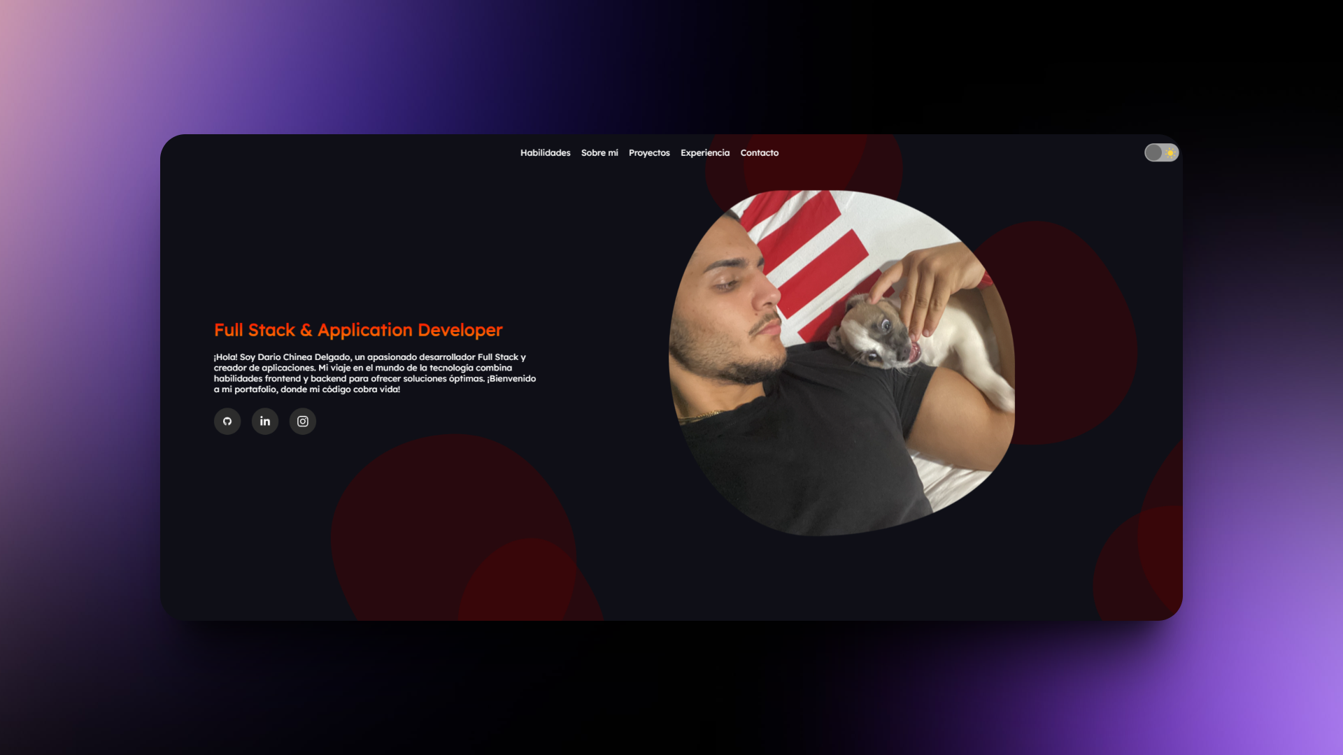 Captura de pantalla del proyecto Portfolio - React